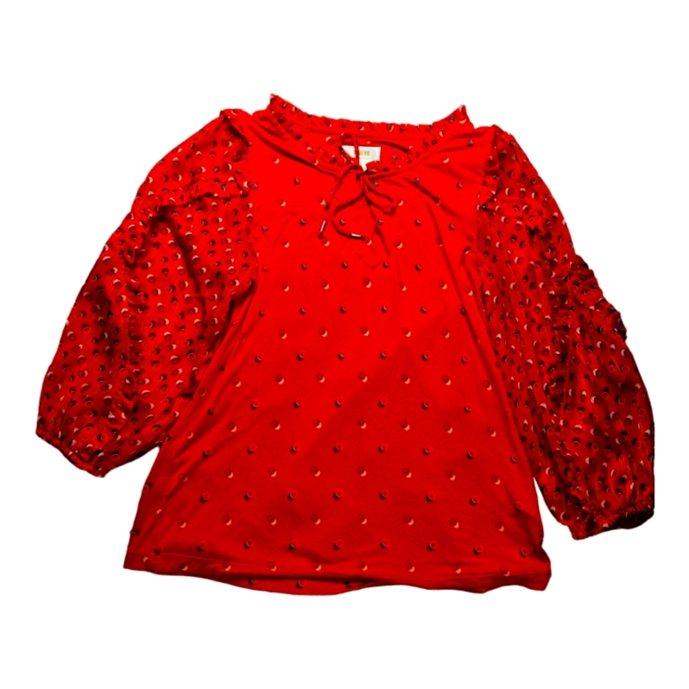 Maeve by Anthropologie Jacquin Red Blouse with Ruffled Sleeves Size XS